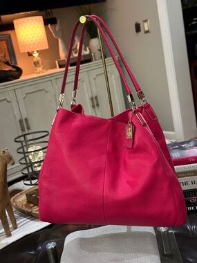 COACH Madison Phoebe Pebbled Leather Shoulder Bag in Pink Ruby Style F34495 NWOT
